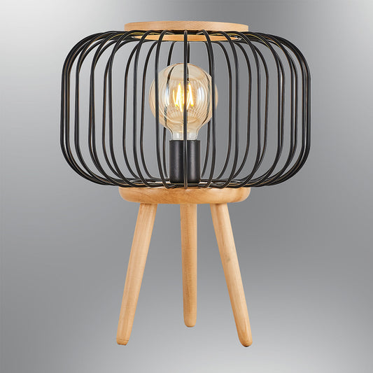 Wooden-Tischlampe mit Käfig Design - flammig